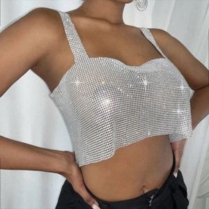 Metallic thin strap top with chain size medium